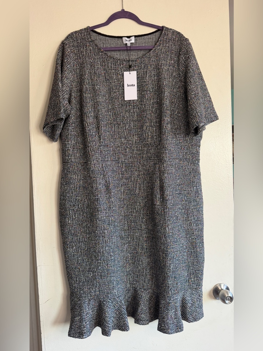 Leota black Multicolor Tweed Ruffle-Hem Midi Dress